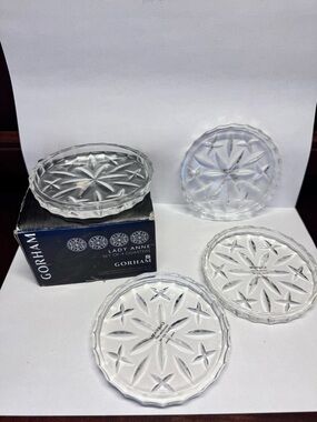 GORHAM LADY ANNE COASTERS, Cut Lead Crystal, 3 5/8", Made in Germany, 4PC